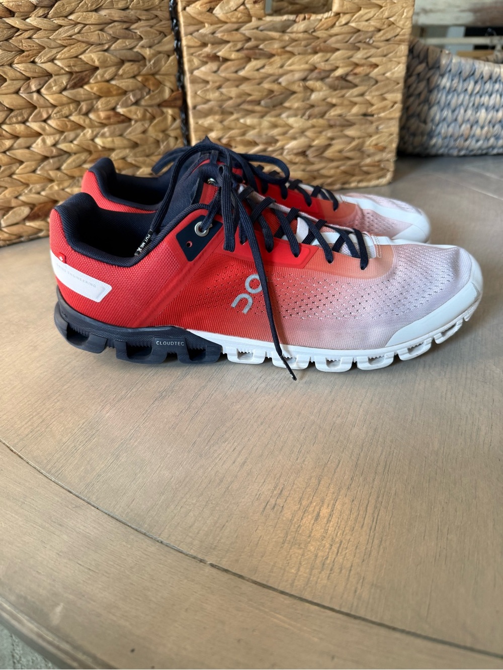 On Running Coral and Navy Men's Running Shoe - Picture 2 of 7